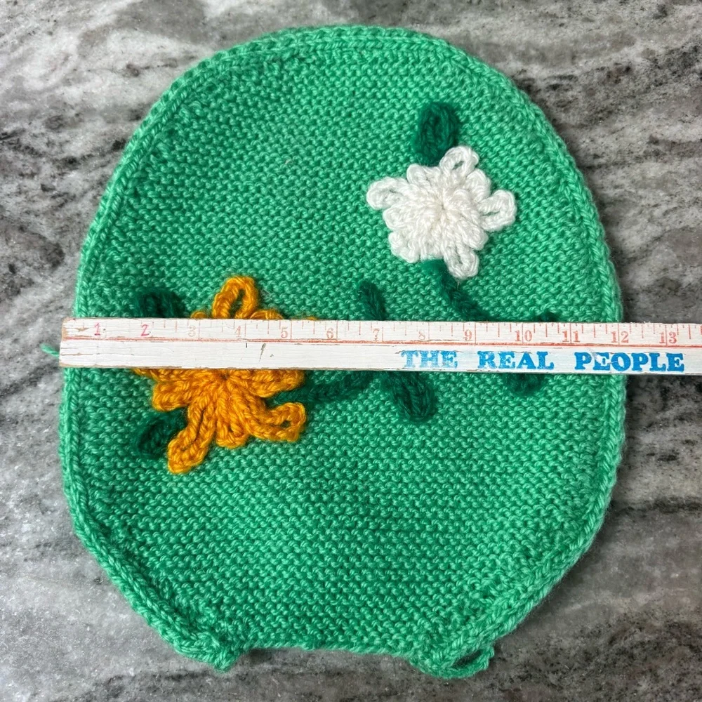 Vintage Hand Knit Crochet Bathroom Set – 3 Pieces, Green with Flowers
